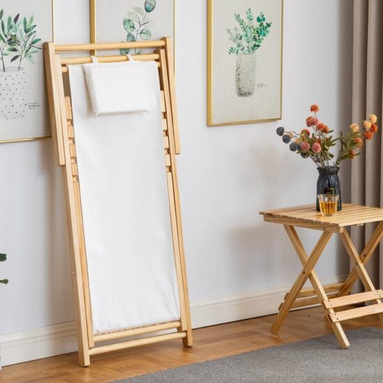 Outdoor foldable wooden canvas beach deck chair for wholesale use