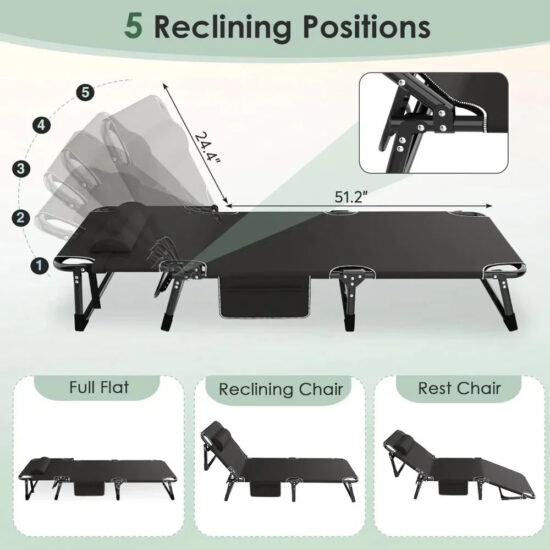 3-in-1 Folding Adjustable Camping Cot Bed and Lounge Chair