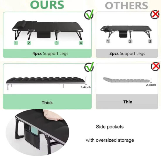 3-in-1 Folding Adjustable Camping Cot Bed and Lounge Chair
