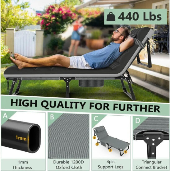3-in-1 Folding Adjustable Camping Cot Bed and Lounge Chair