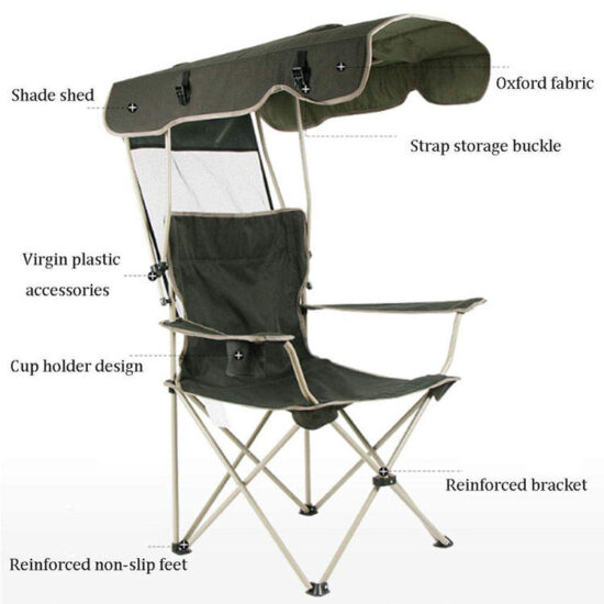 Adjustable Folding Camping Chair with Canopy for Outdoor Beach and Fishing

