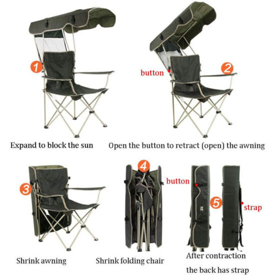 Adjustable Folding Camping Chair with Canopy for Outdoor Beach and Fishing

