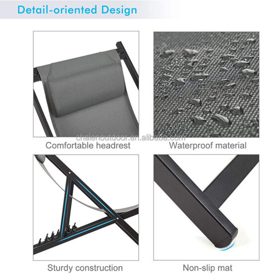  Aluminum Folding Sling Beach Chair for Patio and Courtyard