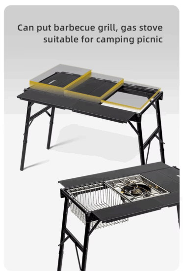 Black Aluminium Alloy Frame IGT Table Portable Foldable for Outdoor and Indoor