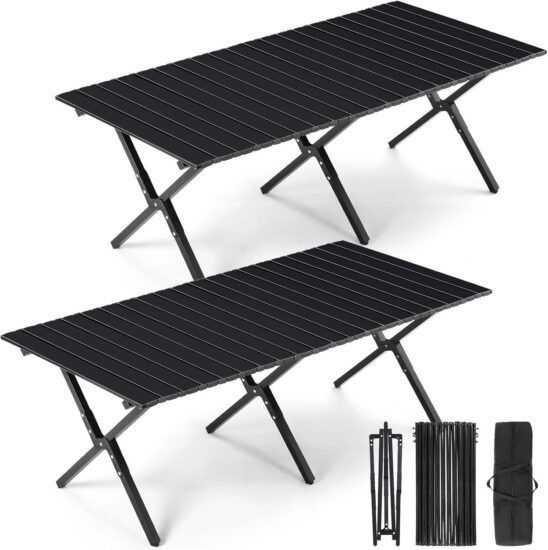 Black Portable Roll-Up Camping Table for Outdoor Dining