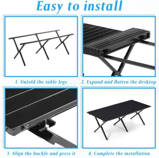 Black Portable Roll-Up Camping Table for Outdoor Dining