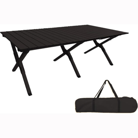 Black Portable Roll-Up Camping Table for Outdoor Dining