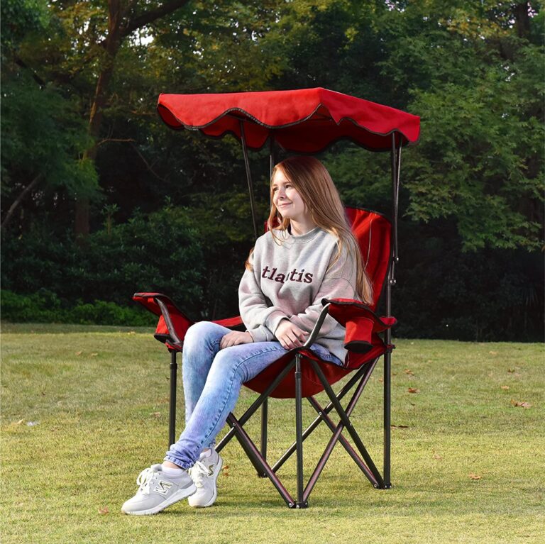 Folding Camping Chair with Sunshade and Cup Holder for Outdoor Relaxation