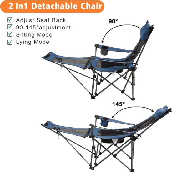 Camping folding chair with foot rest, collapsible for travel and fishing