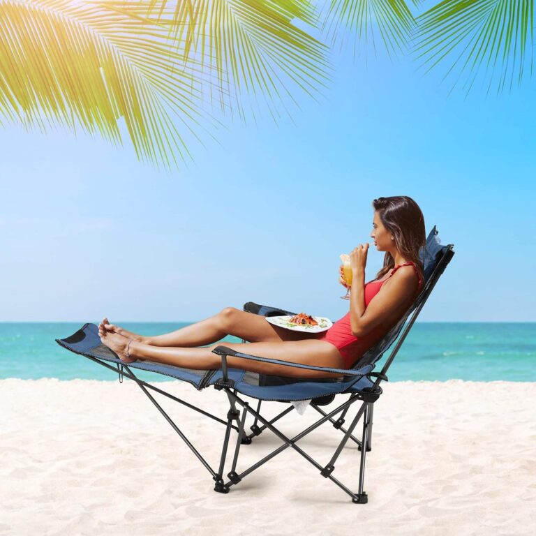 Camping folding chair with foot rest, collapsible for travel and fishing