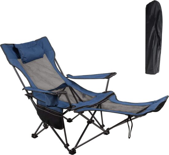 Camping folding chair with foot rest, collapsible for travel and fishing