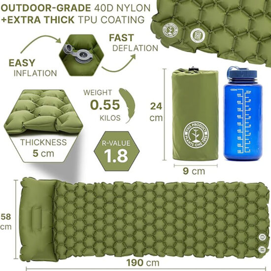  Ultralight Inflatable Sleeping Pad with Pillow for Outdoor Camping