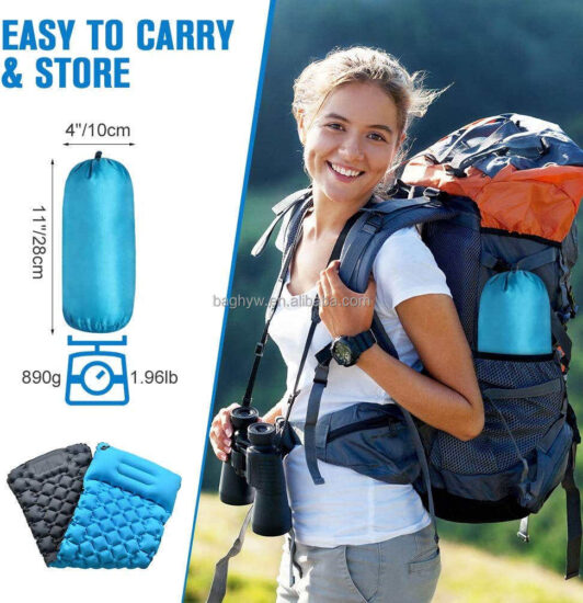 Built-in Foot Pump Inflatable Camping Sleeping Pad Waterproof Compact Mattress
