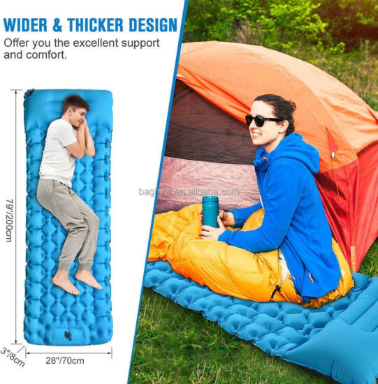 Built-in Foot Pump Inflatable Camping Sleeping Pad Waterproof Compact Mattress