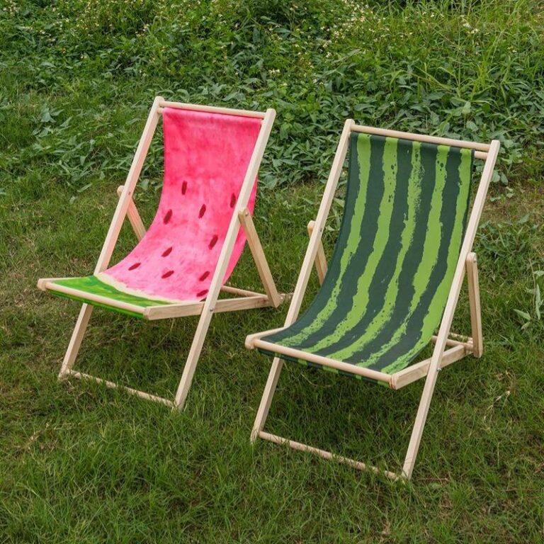 Canvas Beach Chair Sun Lounge Moon Chair for Kids Adults Folding Deck ChairModern Style Solid Wood Outdoor Furniture Foldable