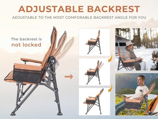 Custom Upgraded Adjustable Outdoor Recliner Chair with Luxury Armrests for Fishing and Camping
