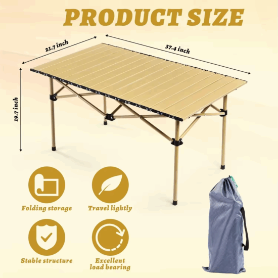 Ultralight Aluminum Folding Camping Table with Roll-Up Top for Outdoor Use