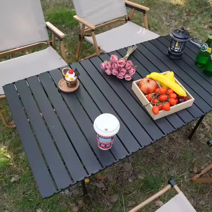 Portable Carbon Steel Folding Egg Roll Table for Camping and Picnic