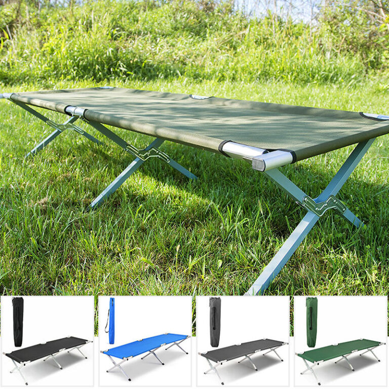 Portable Waterproof Folding Camping Cot Bed with Metal Frame for Outdoor Travel