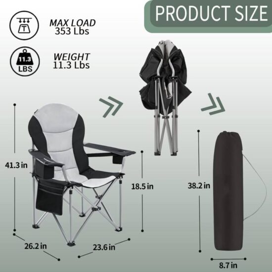 Oversized Padded Folding Camping Chair with Lumbar Support