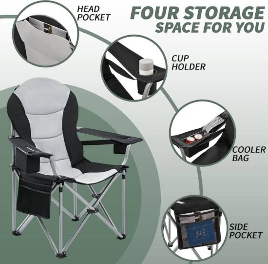 Oversized Padded Folding Camping Chair with Lumbar Support