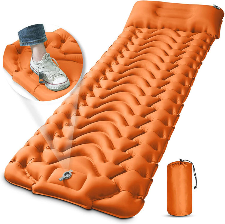 10cm Thick Inflatable Sleeping Pad with Foot Pump for Outdoor Camping