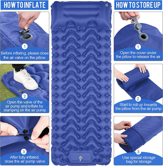 10cm Thick Inflatable Sleeping Pad with Foot Pump for Outdoor Camping
