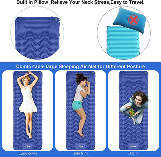 10cm Thick Inflatable Sleeping Pad with Foot Pump for Outdoor Camping