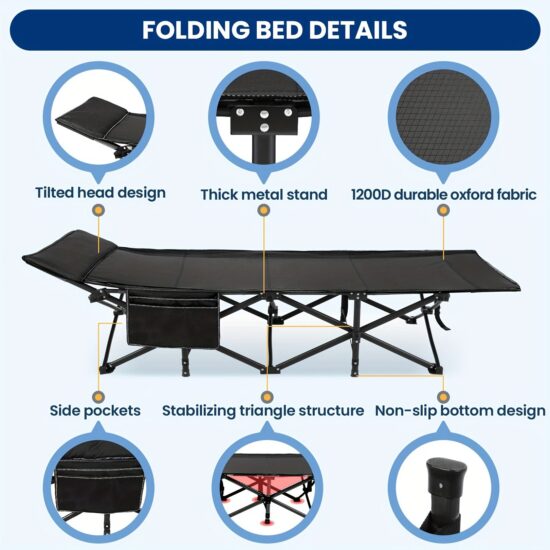 Metal Folding Camping Bed – Foldable Outdoor Travel Cot for Adults