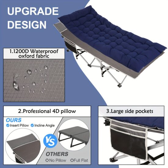 Metal Folding Camping Bed – Foldable Outdoor Travel Cot for Adults