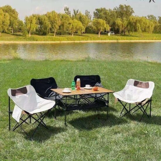Modern Foldable Moon Chair with Metal Frame and Carrying Bag

