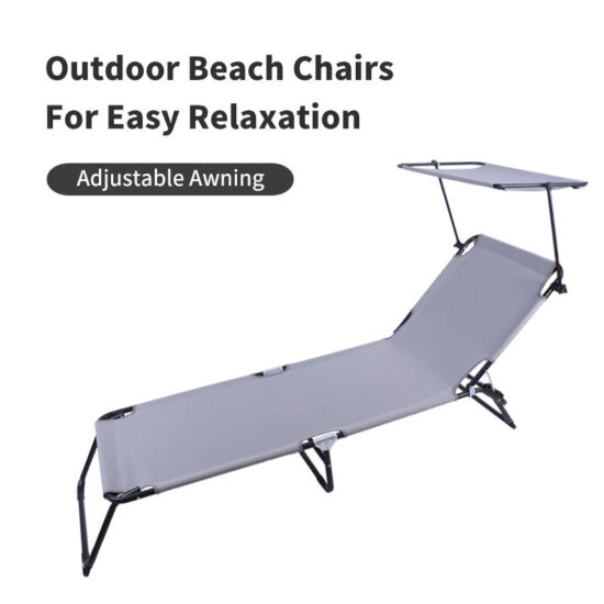 Portable Folding Beach Chair Camping Bed with Adjustable Sunshade