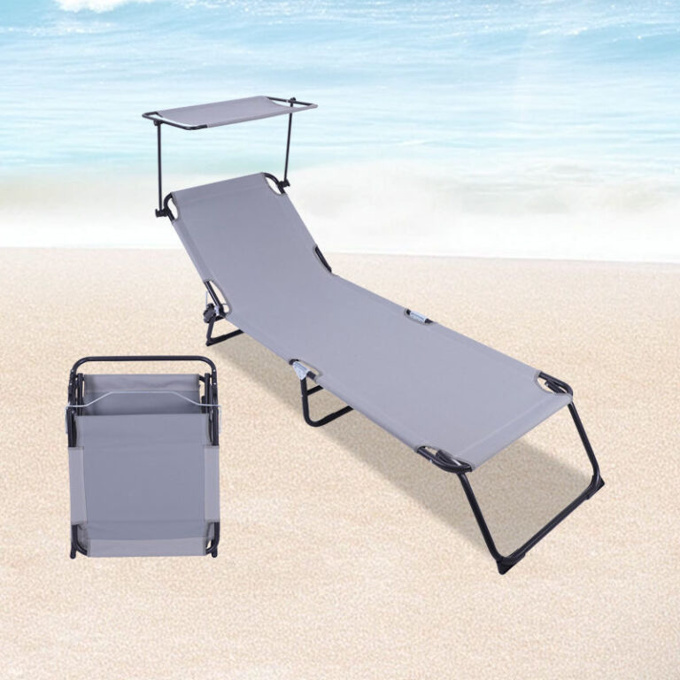 Portable Folding Beach Chair Camping Bed with Adjustable Sunshade