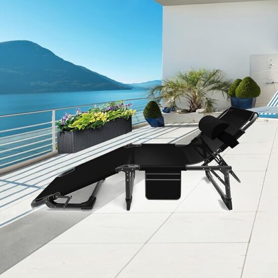Portable Folding Camping Chair with Adjustable Reclining Backrest and Mattress