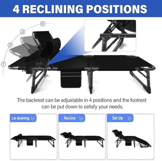 Portable Folding Camping Chair with Adjustable Reclining Backrest and Mattress