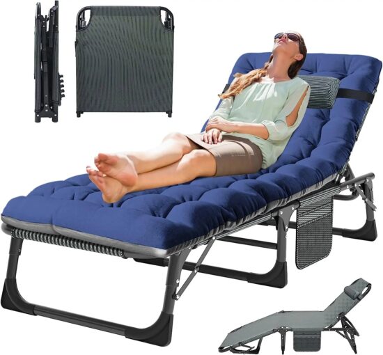 Portable Folding Camping Chair with Adjustable Reclining Backrest and Mattress