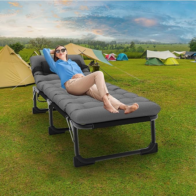 Portable Folding Camping Chair with Adjustable Reclining Backrest and Mattress