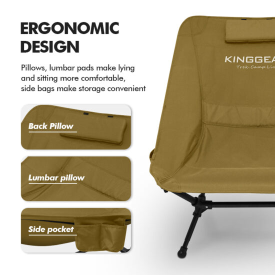 KingGear Portable Reclining Folding Camping Chair with Adjustable Backrest