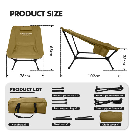 KingGear Portable Reclining Folding Camping Chair with Adjustable Backrest