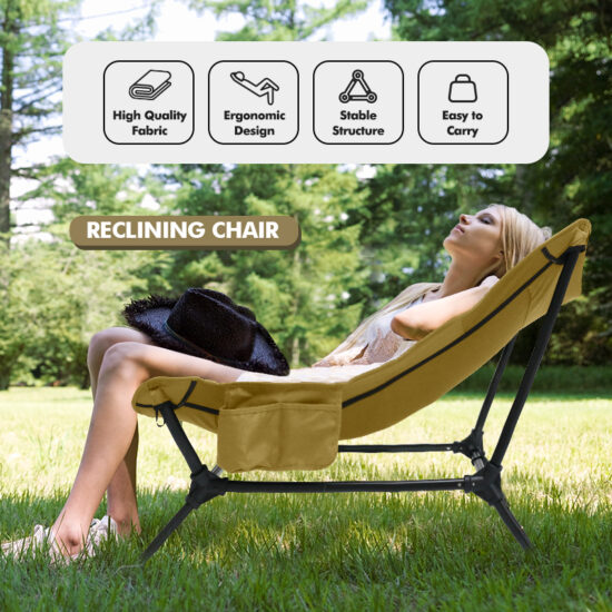 KingGear Portable Reclining Folding Camping Chair with Adjustable Backrest