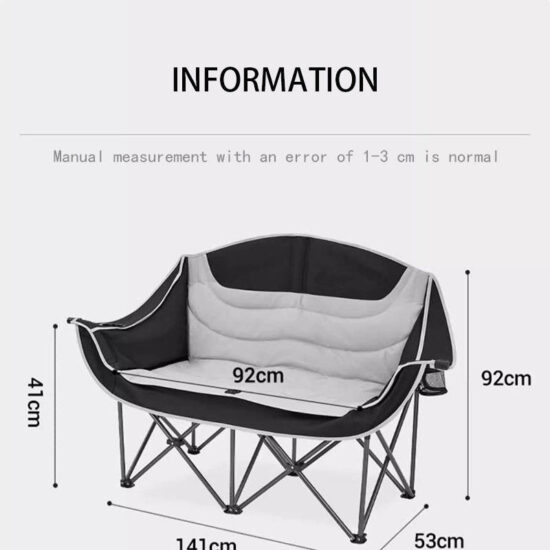 Double Folding Camping Chair for 2 Adults, Metal Frame