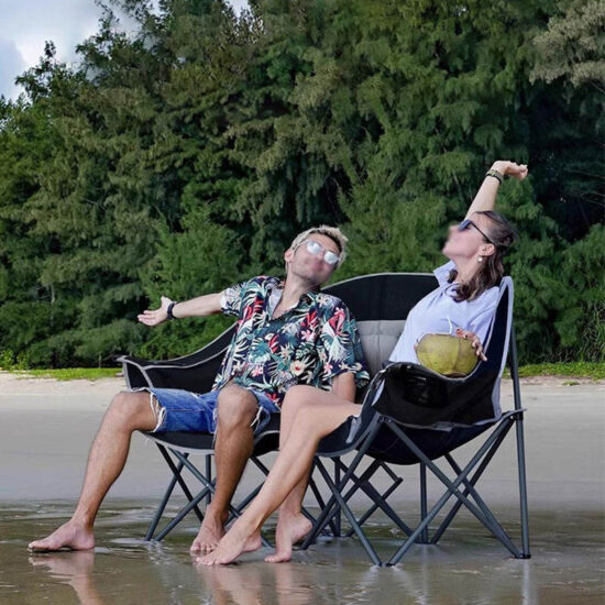 Double Folding Camping Chair for 2 Adults, Metal Frame