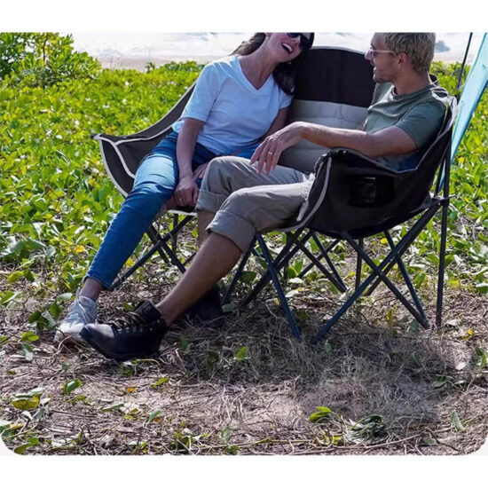 Double Folding Camping Chair for 2 Adults, Metal Frame