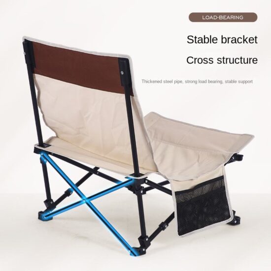 Low Seat Folding Beach Chair with Mesh Backrest for Adults Outdoor Use