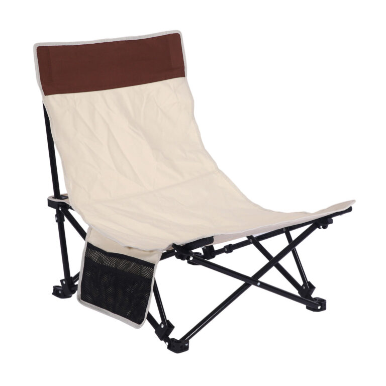 Low Seat Folding Beach Chair with Mesh Backrest for Adults Outdoor Use