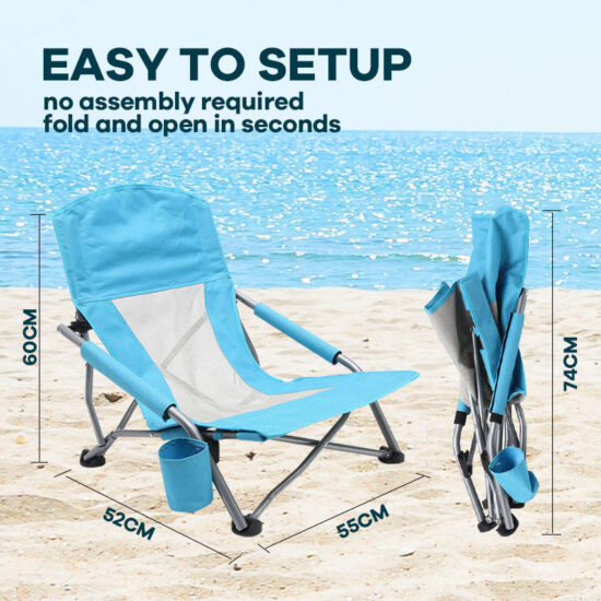 Mesh Back Reclining Folding Beach Chair with Low Seat for Adults