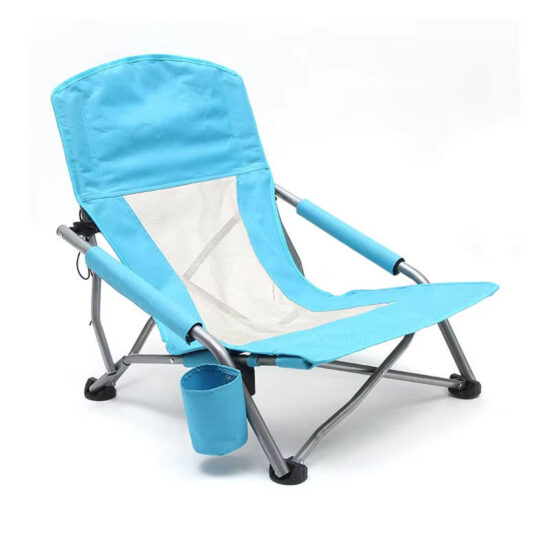 Mesh Back Reclining Folding Beach Chair with Low Seat for Adults