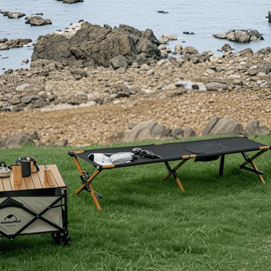 Modern Portable Folding Bed with Metal Frame for Outdoor Use