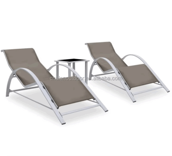 Modern reclining outdoor lounge chair set, steel patio furniture for garden