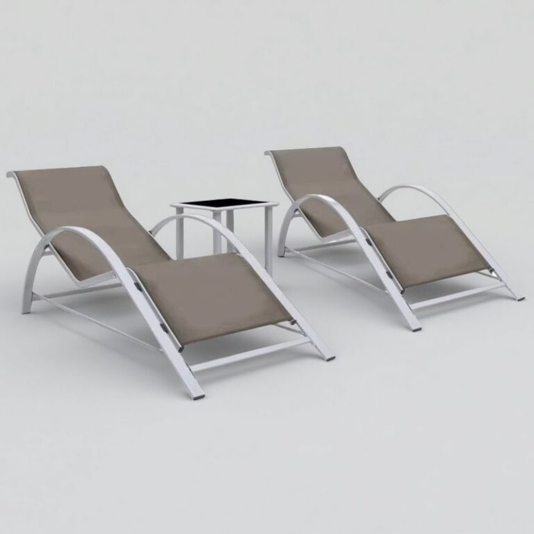 Modern reclining outdoor lounge chair set, steel patio furniture for garden